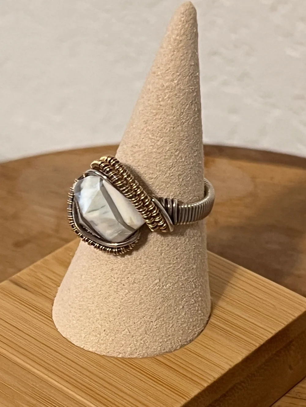 Handcrafted Wire Wrapped Mixed Metal Zebra Jasper Statement Ring – Size 9 - Picture 4 of 6